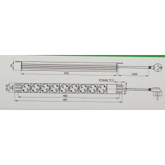 Блок распределения питания ITK PH22-7D2C131-P гор.размещ. 7xSchuko 2xC13 базовые 16A Schuko 2м