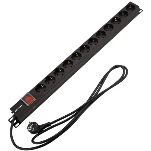 Блок распределения питания Rexant 04-0204-2 верт.размещ. 12xSchuko базовые 16A Schuko 2м