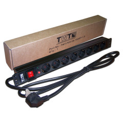 Блок распределения питания Lanmaster TWT-PDU19-16A8P-3.0 гор.размещ. 8xSchuko базовые 16A Schuko 3м