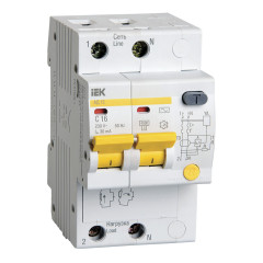 Выключатель автом. дифф. тока IEK MAD10-2-016-C-030 АД12 16A тип C 4.5kA 30мА AC 2П 230В 3мод белый (упак.:1шт)