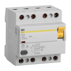 Выключатель дифф.тока УЗО IEK MDV10-4-025-030 ВД1-63 25A 30мА AC 4П 400В 4мод белый (упак.:1шт)