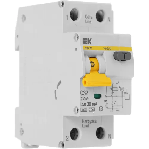 Выключатель автом. дифф. тока IEK MAD22-5-032-C-30 АВДТ 32 32A тип C 6kA 30мА A 1П+Н 230В 2мод белый (упак.:1шт)