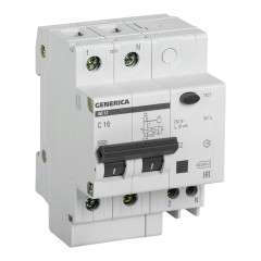 Выключатель автом. дифф. тока IEK MAD15-2-016-C-030 АД12 Generica 16A тип C 4.5kA 30мА AC 2П 230В 4мод серый (упак.:1шт)