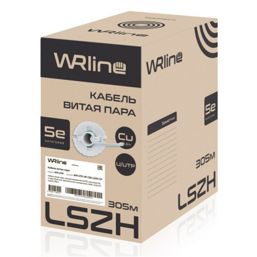 Кабель информационный WRline WR-UTP-4P-C5E-LSZH-GY кат.5E UTP 4 пары 24AWG LSZH внутренний 305м серый