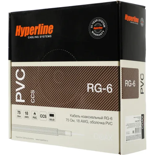 Кабель коаксиальный Hyperline COAX-RG6-100 RG-6 FTP PVC внутренний 100м черный
