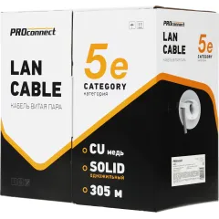 Кабель информационный PROconnect 01-0052 кат.5E UTP 4 пары 24AWG PVC внутренний 305м серый