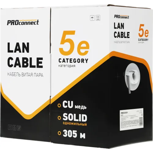Кабель информационный PROconnect 01-0052 кат.5E UTP 4 пары 24AWG PVC внутренний 305м серый