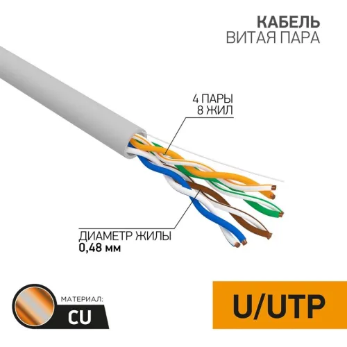 Кабель информационный PROconnect 01-0052 кат.5E UTP 4 пары 24AWG PVC внутренний 305м серый