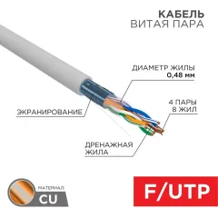 Кабель информационный PROconnect 01-0152 кат.5E UTP 4 пары 24AWG PVC внутренний 305м серый