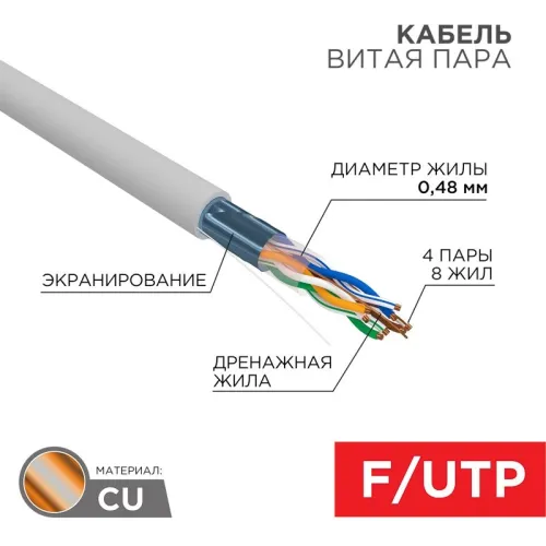 Кабель информационный PROconnect 01-0152 кат.5E UTP 4 пары 24AWG PVC внутренний 305м серый