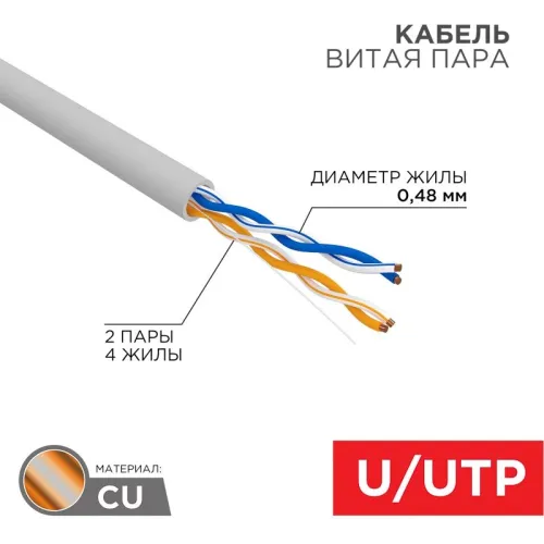 Кабель информационный PROconnect 01-0027 кат.5E FTP 2 пары 24AWG PVC внутренний 305м серый