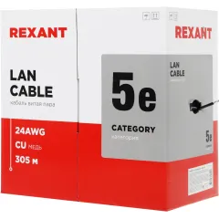 Кабель информационный Rexant 01-0045 кат.5E UTP 4 пары 24AWG PE внешний 305м черный