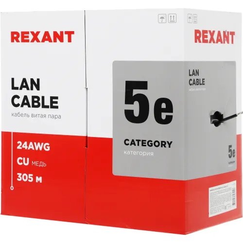 Кабель информационный Rexant 01-0045 кат.5E UTP 4 пары 24AWG PE внешний 305м черный