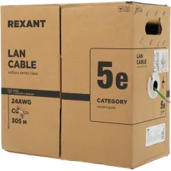 Кабель информационный Rexant 01-0061-R кат.5E UTP 4 пары 24AWG нг(А)-LSLTx внутренний 305м зеленый