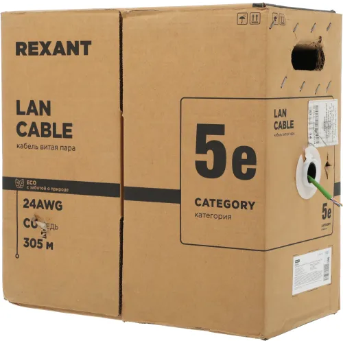 Кабель информационный Rexant 01-0061-R кат.5E UTP 4 пары 24AWG нг(А)-LSLTx внутренний 305м зеленый