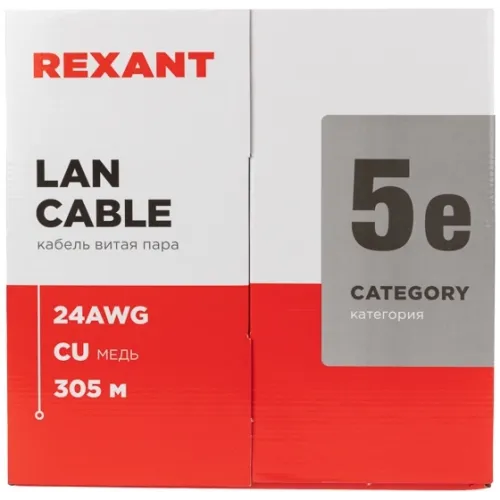 Кабель информационный Rexant 01-0059 кат.5E UTP 4 пары 24AWG нг(А)-HF внутренний 305м серый