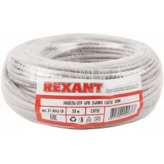Кабель информационный Rexant 01-0043-50 кат.5E UTP 4 пары 24AWG PVC внутренний 50м серый