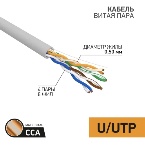 Кабель информационный PROconnect 01-0043-3-100 кат.5E UTP 4 пары 24AWG PVC внутренний 100м серый