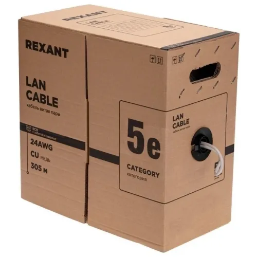 Кабель информационный Rexant 01-0143-R кат.5E F/UTP 4 пары 24AWG PVC внутренний 305м серый
