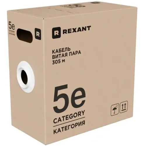 Кабель информационный Rexant 01-0041-R кат.5E U/UTP 4 пары 24AWG PVC внутренний 305м серый