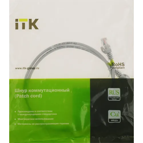 Патч-корд ITK PC01-C5EU-1M UTP RJ-45 вил.-вилка RJ-45 кат.5E 1м серый ПВХ (уп.:1шт)