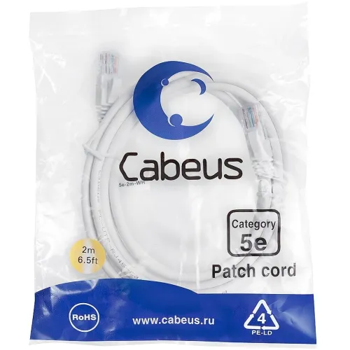 Патч-корд Cabeus PC-UTP-RJ45-CAT.5E-2M-WH-LSZH U/UTP RJ-45 вил.-вилка RJ-45 кат.5E 2м белый LSZH