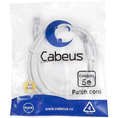 Патч-корд Cabeus PC-UTP-RJ45-CAT.5E-2M-WH U/UTP RJ-45 вил.-вилка RJ-45 кат.5E 2м белый ПВХ