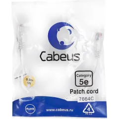 Патч-корд Cabeus PC-UTP-RJ45-Cat.5e-0.3m-WH-LSZH U/UTP RJ-45 вил.-вилка RJ-45 кат.5E 0.3м белый LSZH