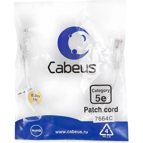Патч-корд Cabeus PC-UTP-RJ45-Cat.5e-0.3m-WH-LSZH U/UTP RJ-45 вил.-вилка RJ-45 кат.5E 0.3м белый LSZH