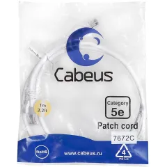 Патч-корд Cabeus PC-UTP-RJ45-CAT.5E-1M-WH U/UTP RJ-45 вил.-вилка RJ-45 кат.5E 1м белый ПВХ