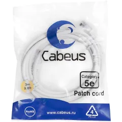 Патч-корд Cabeus PC-UTP-RJ45-CAT.5E-3M-WH U/UTP RJ-45 вил.-вилка RJ-45 кат.5E 3м белый ПВХ