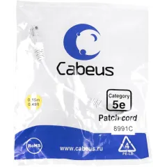 Патч-корд Cabeus PC-UTP-RJ45-Cat.5e-0.15m-WH-LSZH U/UTP RJ-45 вил.-вилка RJ-45 кат.5E 0.15м белый LSZH