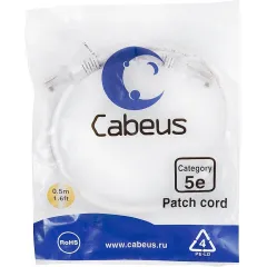 Патч-корд Cabeus PC-UTP-RJ45-Cat.5e-0.5m-WH-LSZH U/UTP RJ-45 вил.-вилка RJ-45 кат.5E 0.5м белый LSZH