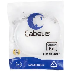 Патч-корд Cabeus PC-UTP-RJ45-CAT.5E-0.5M-WH U/UTP RJ-45 вил.-вилка RJ-45 кат.5E 0.5м белый ПВХ
