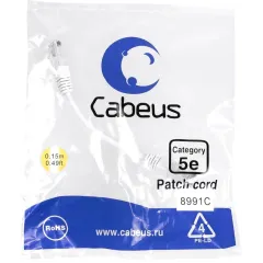 Патч-корд Cabeus PC-UTP-RJ45-CAT.5E-0.15M-WH U/UTP RJ-45 вил.-вилка RJ-45 кат.5E 0.15м белый LSZH