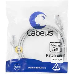Патч-корд Cabeus PC-UTP-RJ45-CAT.5E-2M U/UTP RJ-45 вил.-вилка RJ-45 кат.5E 2м серый ПВХ