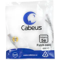 Патч-корд Cabeus PC-UTP-RJ45-CAT.5E-0.3M-LSZH U/UTP RJ-45 вил.-вилка RJ-45 кат.5E 0.3м серый LSZH