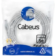 Патч-корд Cabeus PC-UTP-RJ45-CAT.5E-10M-LSZH U/UTP RJ-45 вил.-вилка RJ-45 кат.5E 10м серый LSZH