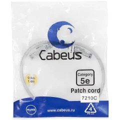 Патч-корд Cabeus PC-UTP-RJ45-CAT.5E-0.5M U/UTP RJ-45 вил.-вилка RJ-45 кат.5E 0.5м серый ПВХ