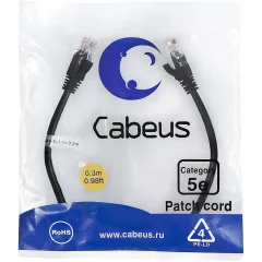 Патч-корд Cabeus PC-UTP-RJ45-CAT.5E-0.3M-BK U/UTP RJ-45 вил.-вилка RJ-45 кат.5E 0.3м черный ПВХ