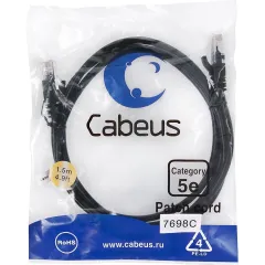 Патч-корд Cabeus PC-UTP-RJ45-Cat.5e-1.5m-BK-LSZH U/UTP RJ-45 вил.-вилка RJ-45 кат.5E 1.5м черный LSZH