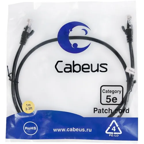 Патч-корд Cabeus PC-UTP-RJ45-CAT.5E-1M-BK-LSZH U/UTP RJ-45 вил.-вилка RJ-45 кат.5E 1м черный LSZH