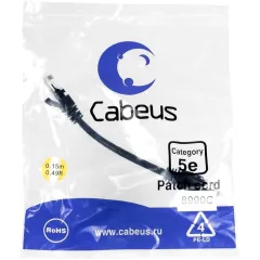 Патч-корд Cabeus PC-UTP-RJ45-Cat.5e-0.15m-BK-LSZH U/UTP RJ-45 вил.-вилка RJ-45 кат.5E 0.15м черный LSZH
