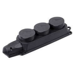 Блок силов. IEK Омега PKR61-016-2-K02 3розет. тройн. откр. зазем. крыш. IP44 черный (упак.:1шт)