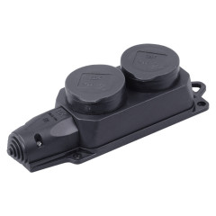 Блок силов. IEK Омега PKR62-016-2-K02 2розет. двойн. откр. зазем. крыш. IP44 черный (упак.:1шт)