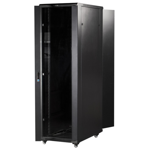 Шкаф серверный Lanmaster (TWT-CBB-22U-6X8-G1) напольный 22U 600x800мм пер.дв.стекл задн.дв.двуст. 2 бок.пан. 800кг черный IP20