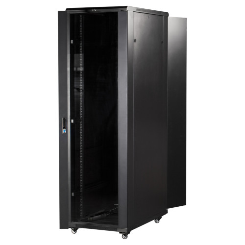 Шкаф коммутационный Lanmaster (TWT-CBB-27U-6X8-P1) напольный 27U 600x800мм пер.дв.перфор. задн.дв.перфор.2-хст. 2 бок.пан. 800кг черный IP20 сталь