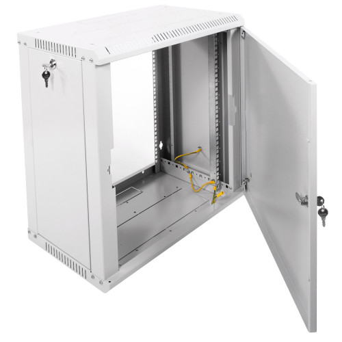 Шкаф коммутационный ЦМО ШРН-ЭКОНОМ (ШРН-Э-12.350.1) настенный 12U 600x350мм пер.дв.металл направл.под закл.гайки 85кг серый 300мм 15.39кг 180град. 608мм IP20 сталь