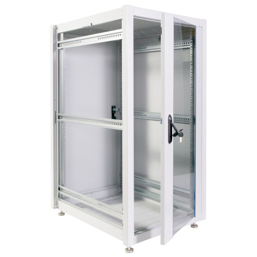 Шкаф серверный ЦМО (ШТК-Э-24.6.10-13АА) напольный 24U 600x1000мм пер.дв.стекл металл 2 бок.пан. направл.под закл.гайки 540кг серый 915мм 66кг 180град. 1187мм IP20 сталь