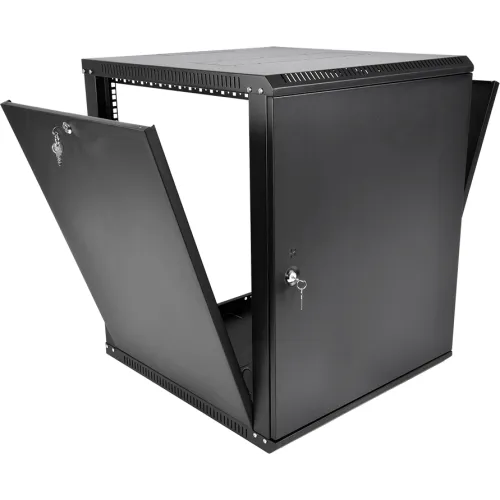 Шкаф коммутационный ЦМО ШРН-Эконом (ШРН-Э-12.350.1-9005) настенный 12U 600x350мм пер.дв.металл направл.под закл.гайки 85кг черный 300мм 15.39кг 180град. 608мм IP20 сталь